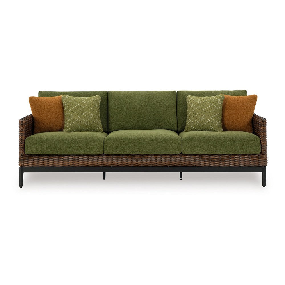 Ashley Inaya Outdoor Sofa 4 Throw PIllows Green Polyester 88 Inch Brown BM328986
