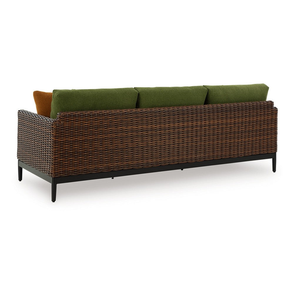 Ashley Inaya Outdoor Sofa 4 Throw PIllows Green Polyester 88 Inch Brown BM328986