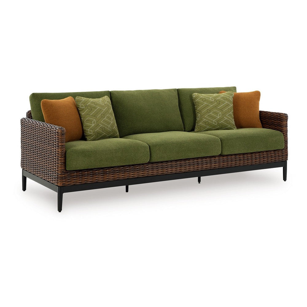 Ashley Inaya Outdoor Sofa, 4 Throw PIllows, Green Polyester, 88 Inch Brown