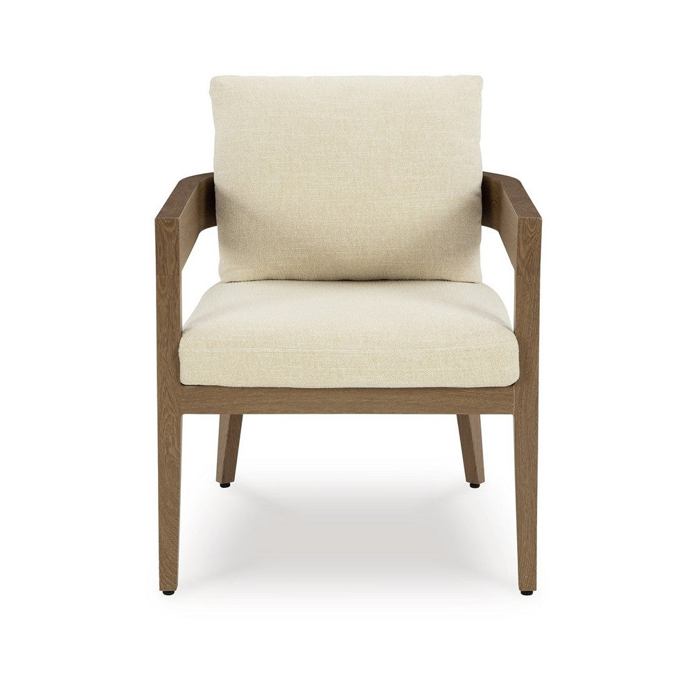 Ashley Baily Outdoor Armchair Set of 2, Cream White Fabric, Brown Metal