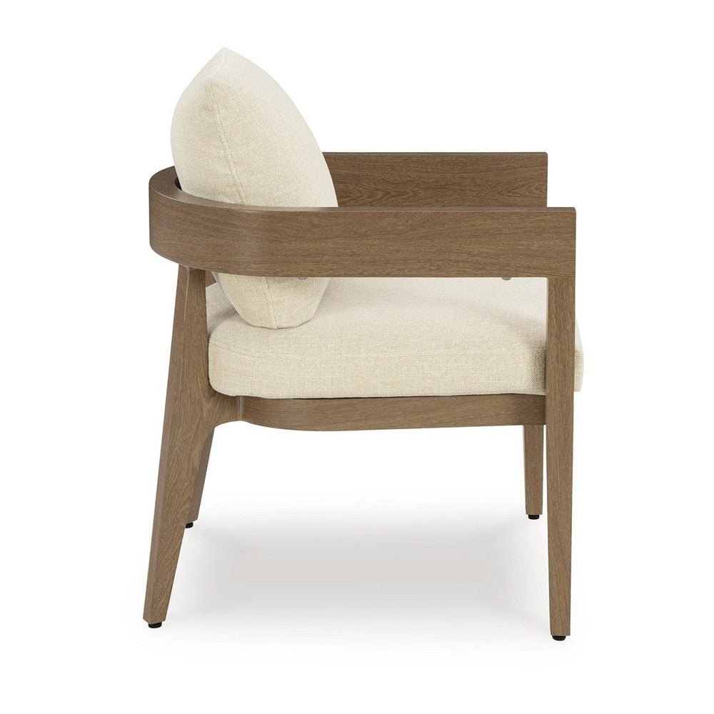 Ashley Baily Outdoor Armchair Set of 2, Cream White Fabric, Brown Metal