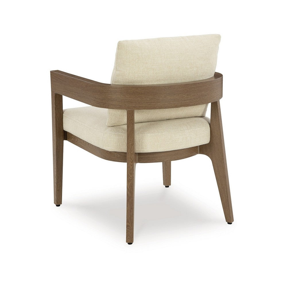 Ashley Baily Outdoor Armchair Set of 2, Cream White Fabric, Brown Metal