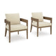 Ashley Baily Outdoor Armchair Set of 2, Cream White Fabric, Brown Metal