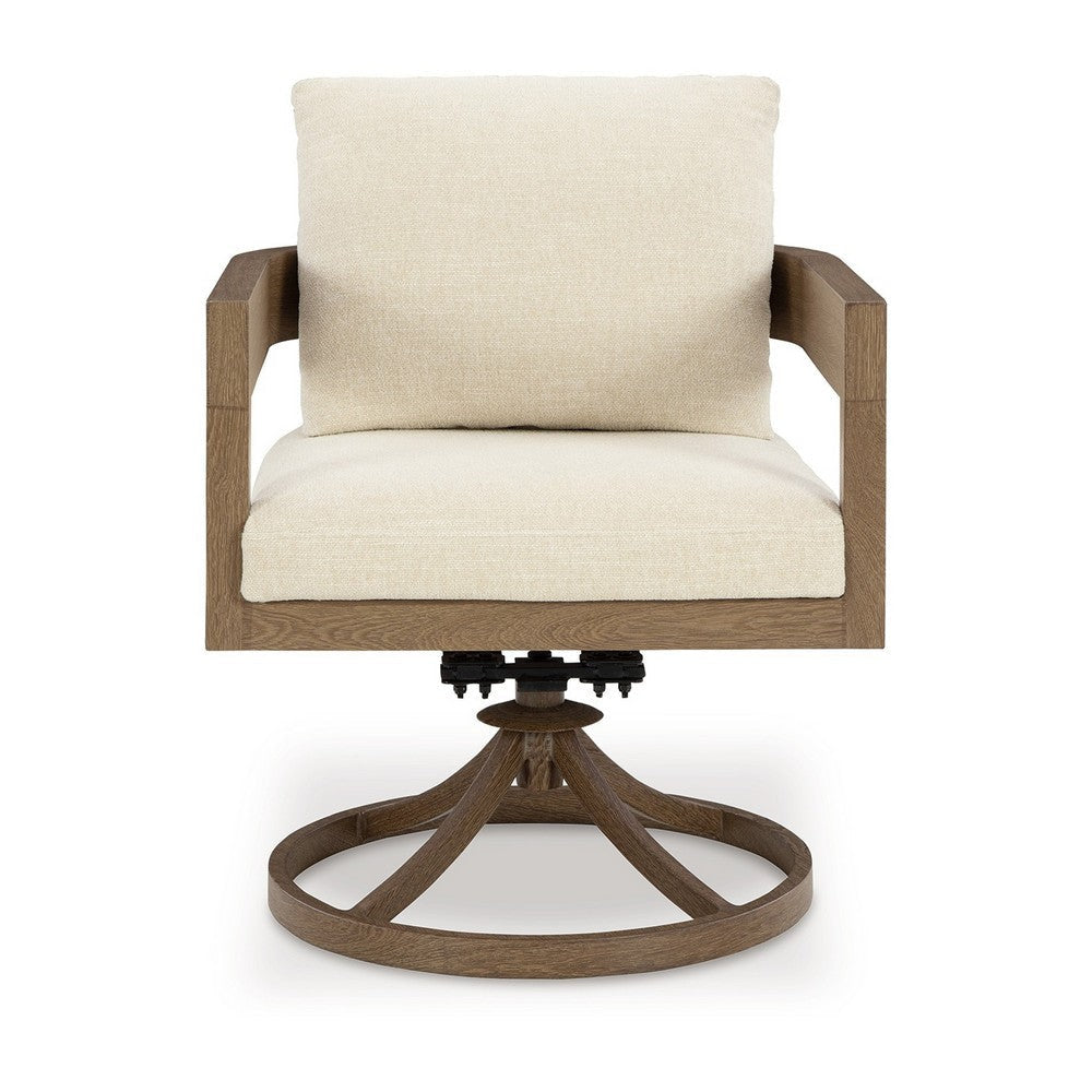 Ashley Baily Outdoor Swivel Chair Set of 2 Brown Metal Cream White Fabric BM328988