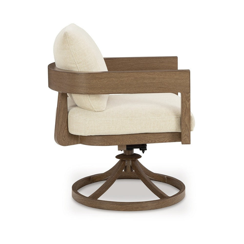 Ashley Baily Outdoor Swivel Chair Set of 2 Brown Metal Cream White Fabric BM328988
