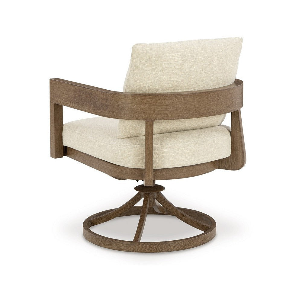 Ashley Baily Outdoor Swivel Chair Set of 2 Brown Metal Cream White Fabric BM328988