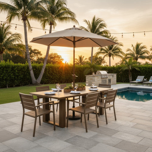 Ashley Baily Outdoor Dining Table with Umbrella Hole, 84 Inch Brown Metal