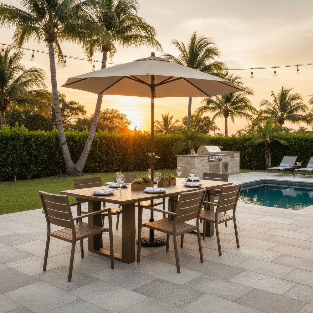 Ashley Baily Outdoor Dining Table with Umbrella Hole, 84 Inch Brown Metal
