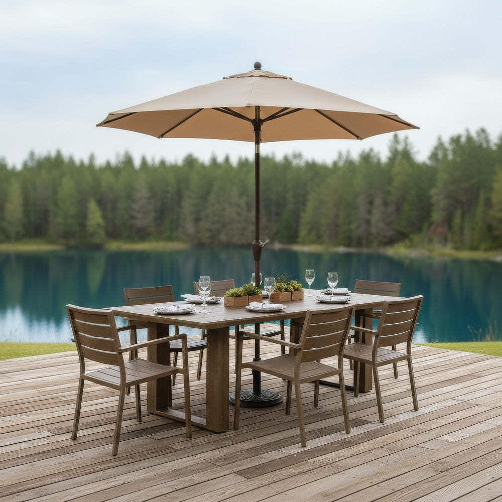 Ashley Baily Outdoor Dining Table with Umbrella Hole, 84 Inch Brown Metal
