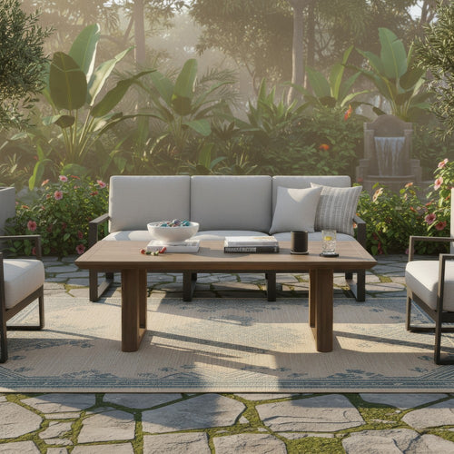 Ashley Baily Outdoor Cocktail Coffee Table, 49 Inch Woodlike Brown Metal