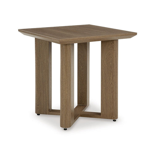 Ashley Baily Outdoor Square End Table, 23 Inch Rich Woodlike Brown Metal