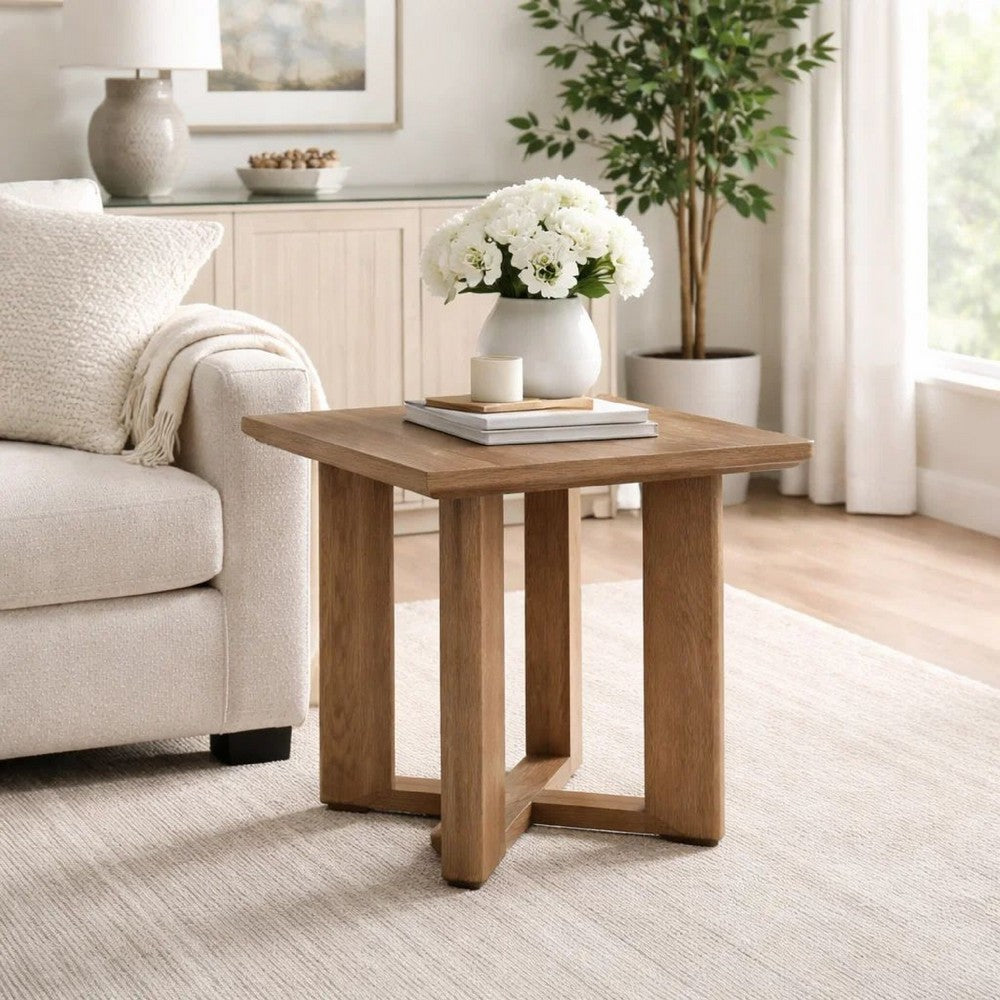 Ashley Baily Outdoor Square End Table, 23 Inch Rich Woodlike Brown Metal