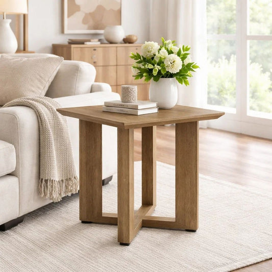 Ashley Baily Outdoor Square End Table, 23 Inch Rich Woodlike Brown Metal