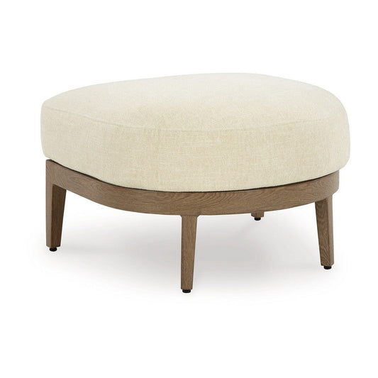 Ashley Baily Outdoor Ottoman, Cream White Fabric Cushion, 28 Inch Brown Metal