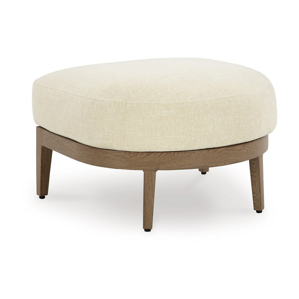 Ashley Baily Outdoor Ottoman, Cream White Fabric Cushion, 28 Inch Brown Metal