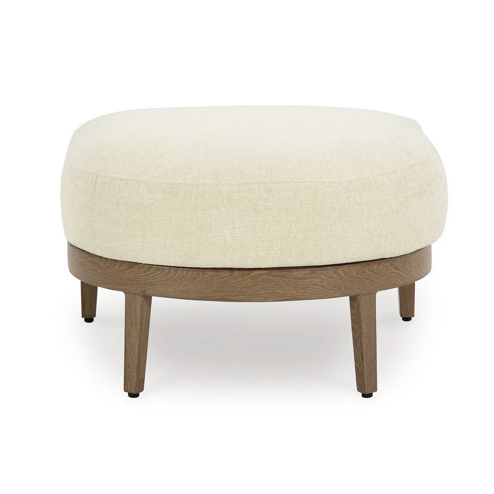 Ashley Baily Outdoor Ottoman Cream White Fabric Cushion 28 Inch Brown Metal BM328992