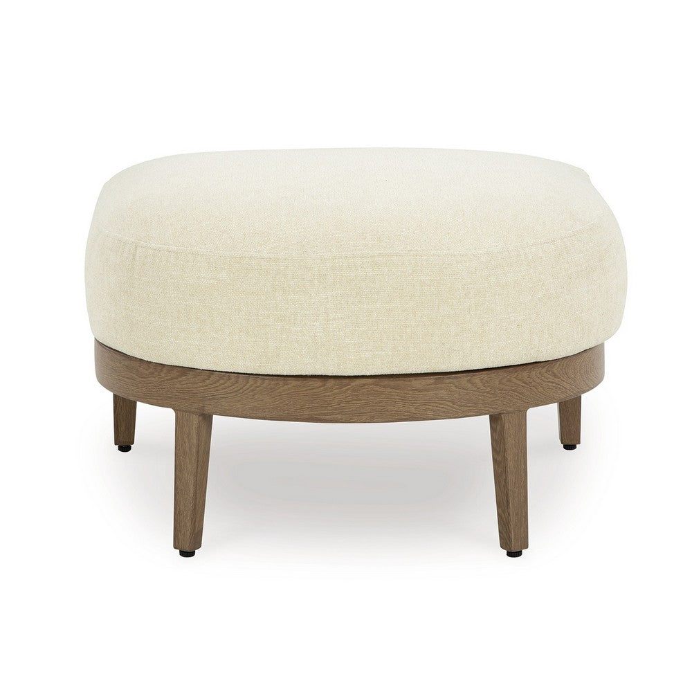 Ashley Baily Outdoor Ottoman, Cream White Fabric Cushion, 28 Inch Brown Metal