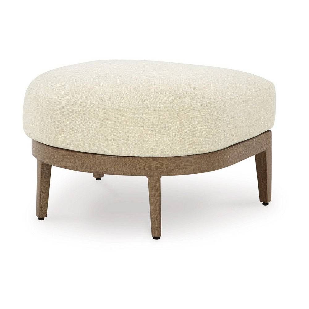 Ashley Baily Outdoor Ottoman, Cream White Fabric Cushion, 28 Inch Brown Metal
