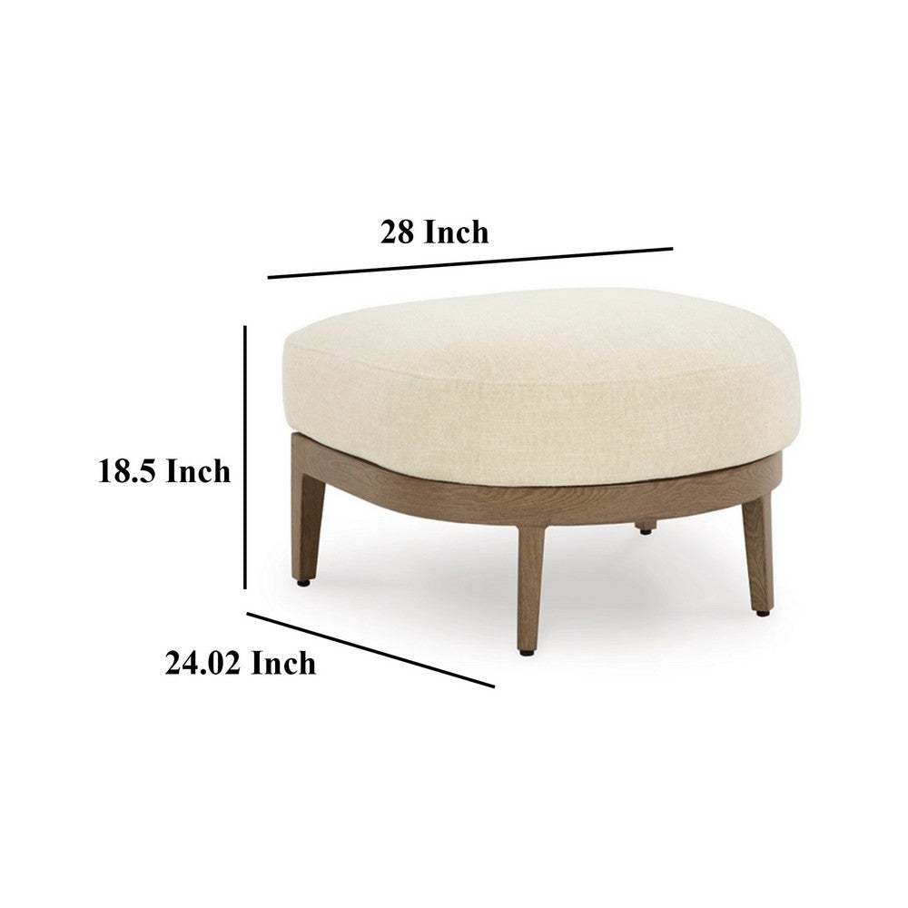 Ashley Baily Outdoor Ottoman, Cream White Fabric Cushion, 28 Inch Brown Metal