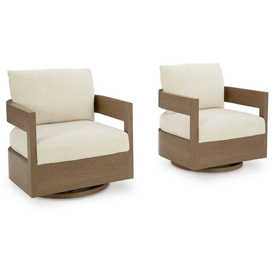 Ashley Baily Outdoor Swivel Glider Lounge Chair, Cream White, Brown Metal