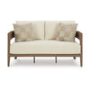 Ashley Baily Outdoor Loveseat, 2 Throw Pillows, Cream White, Brown, 59 Inch
