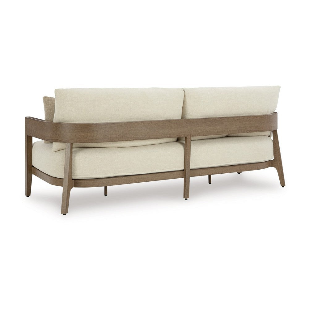Ashley Baily Outdoor Sofa 4 Throw Pillows Cream White 87 Inch Brown Metal BM328995