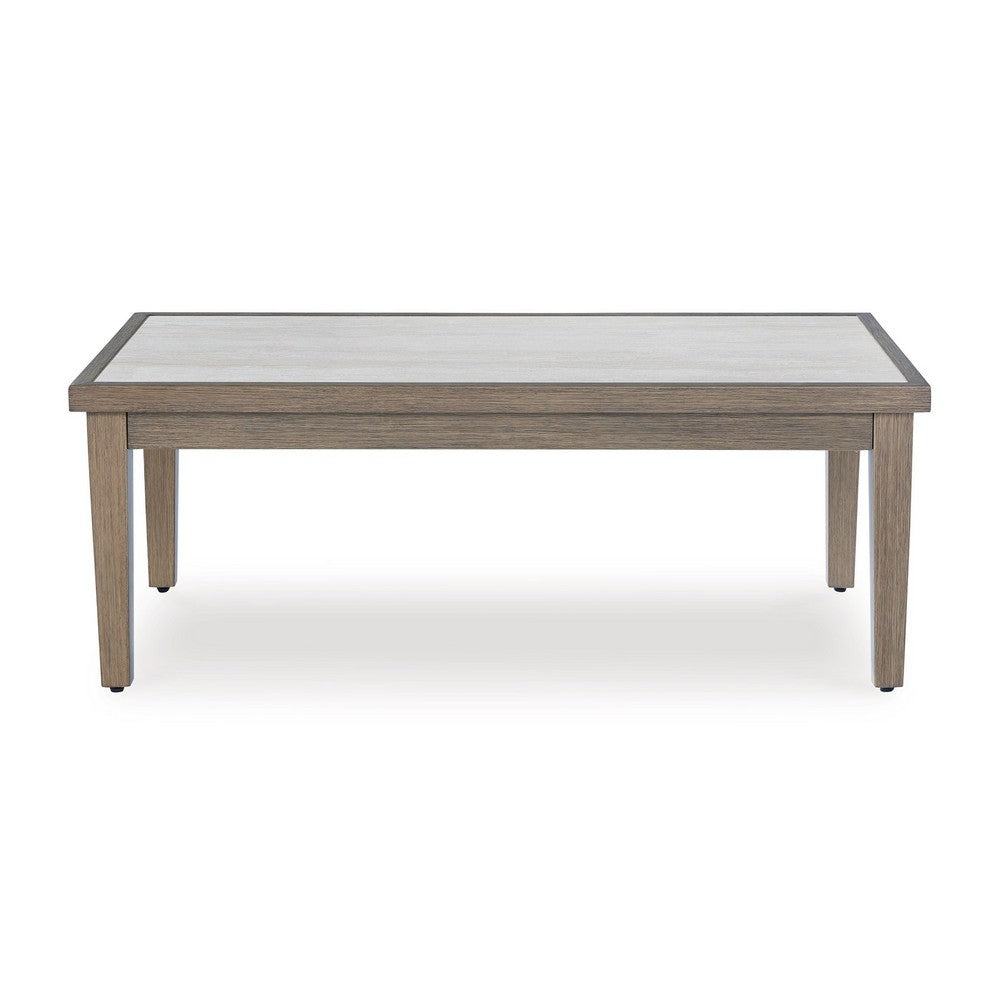 Ashley Inaya Outdoor Coffee Table, Brown, Beige Sintered Stone Top, 49 Inch