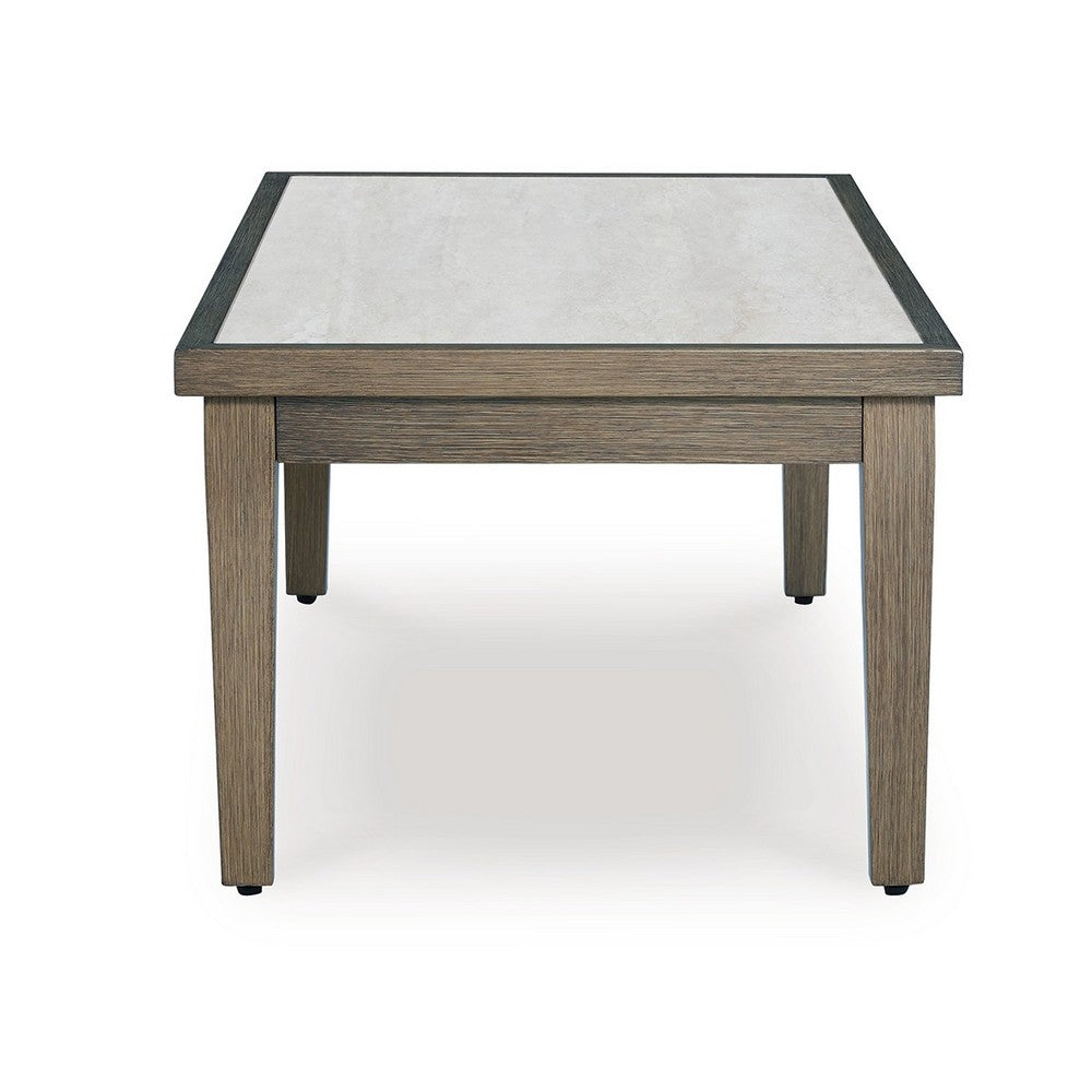 Ashley Inaya Outdoor Coffee Table, Brown, Beige Sintered Stone Top, 49 Inch