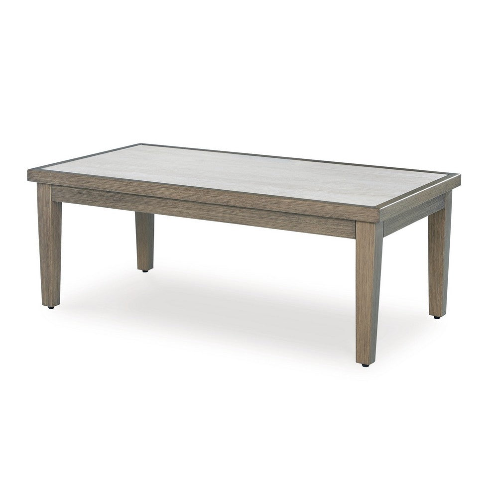 Ashley Inaya Outdoor Coffee Table, Brown, Beige Sintered Stone Top, 49 Inch