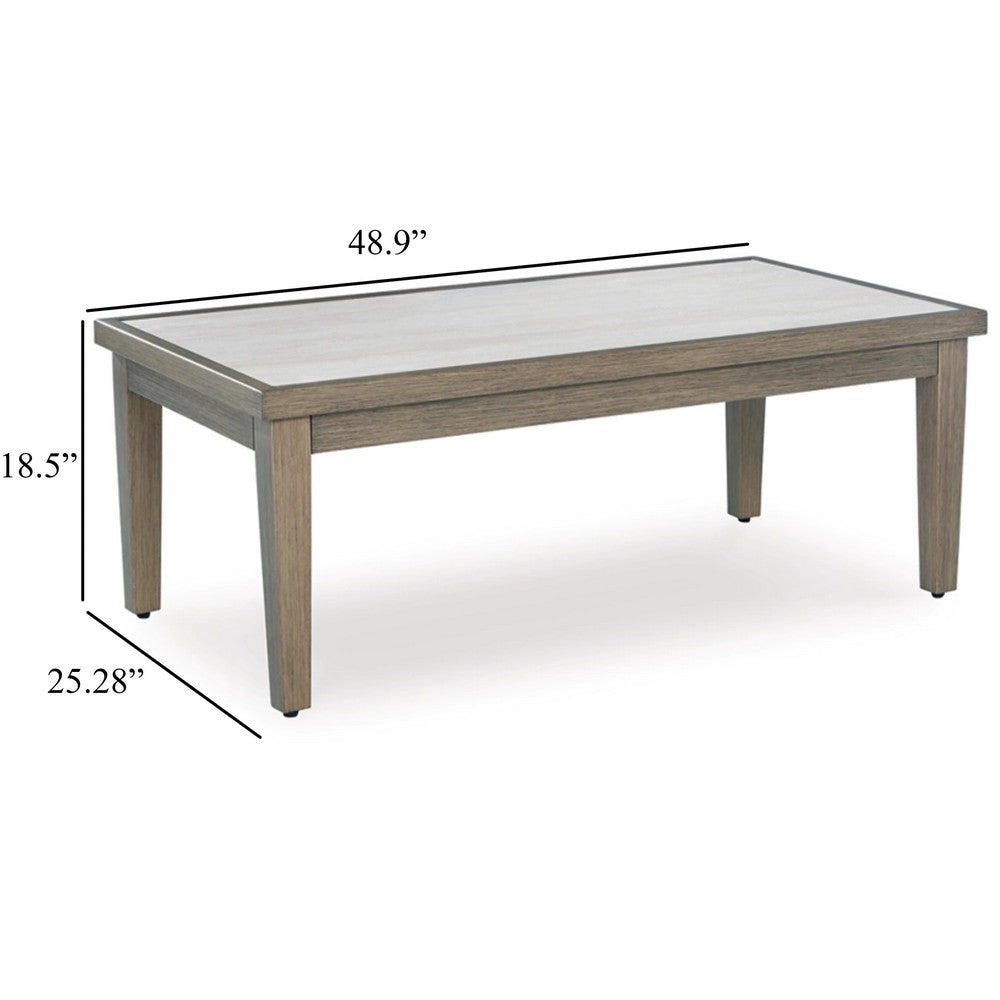 Ashley Inaya Outdoor Coffee Table, Brown, Beige Sintered Stone Top, 49 Inch