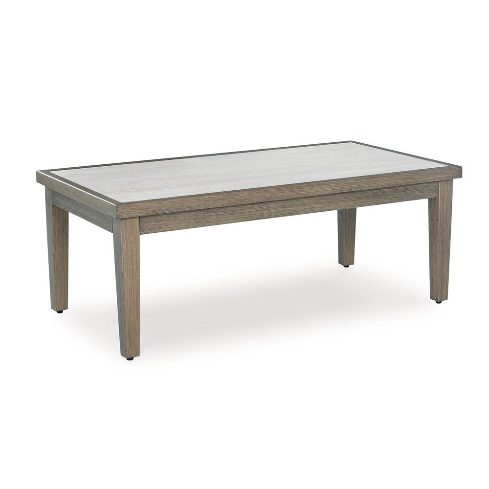 Ashley Inaya Outdoor Coffee Table, Brown, Beige Sintered Stone Top, 49 Inch