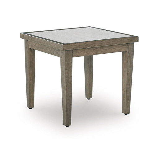 Ashley Inaya Outdoor Square End Table, Beige Sintered Stone, 24 Inch Brown