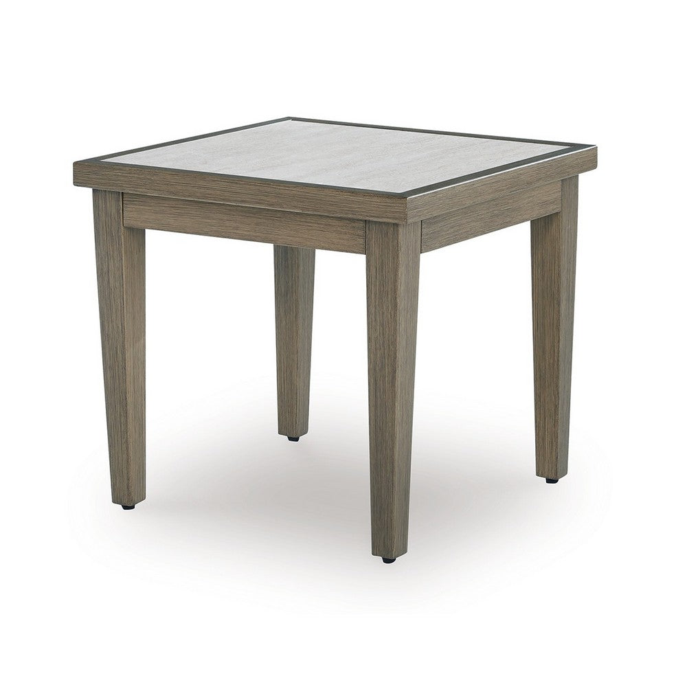 Ashley Inaya Outdoor Square End Table, Beige Sintered Stone, 24 Inch Brown