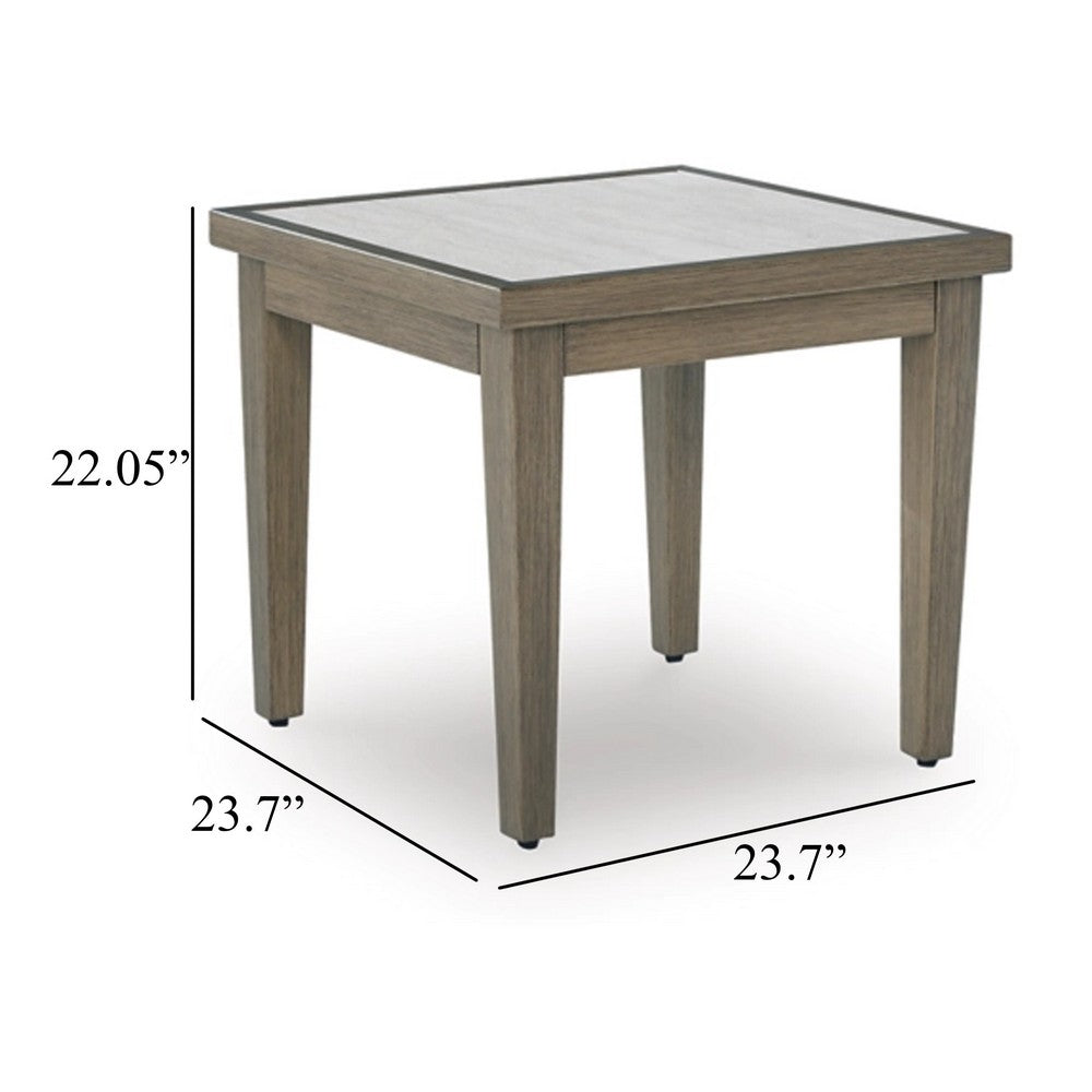 Ashley Inaya Outdoor Square End Table, Beige Sintered Stone, 24 Inch Brown