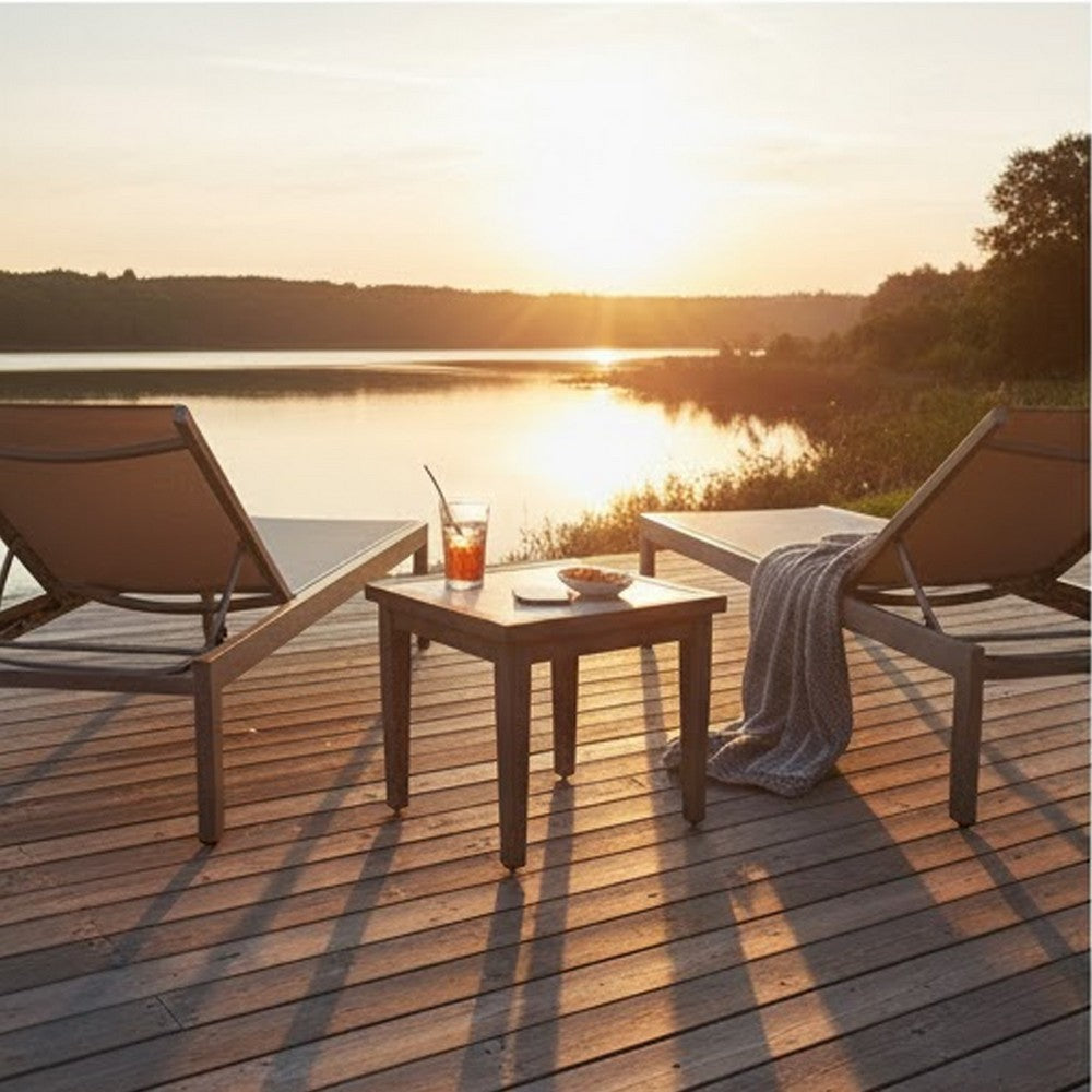 Ashley Inaya Outdoor Square End Table, Beige Sintered Stone, 24 Inch Brown