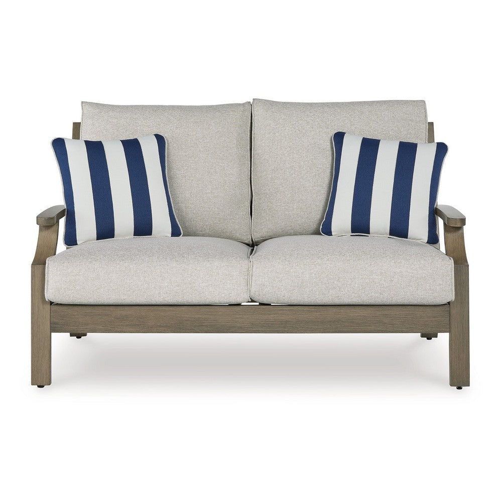 Ashley Inaya Outdoor Loveseat 2 Throw Pillows Cream White 62 Inch Brown BM328999