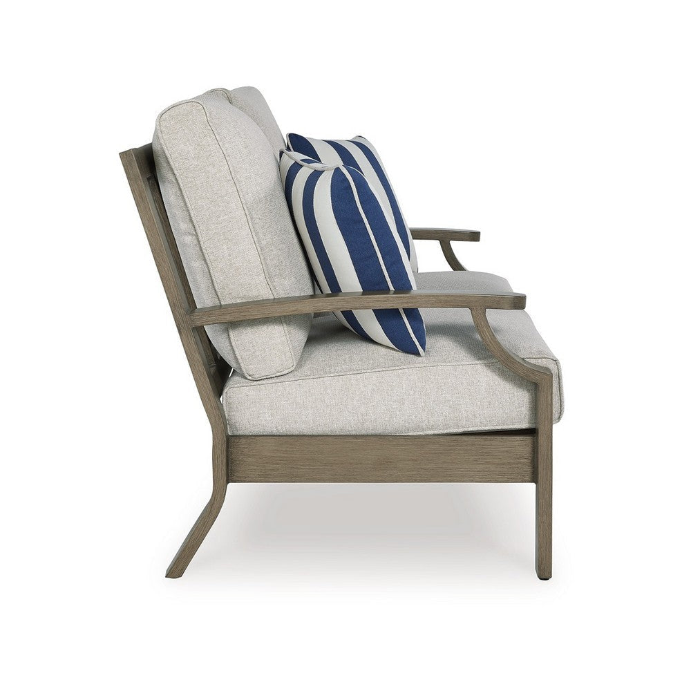 Ashley Inaya Outdoor Loveseat 2 Throw Pillows Cream White 62 Inch Brown BM328999