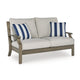 Ashley Inaya Outdoor Loveseat, 2 Throw Pillows, Cream White, 62 Inch Brown