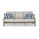 Ashley Inaya Outdoor Sofa, 4 Throw Pillows, Cream White, 89 Inch Brown Metal