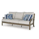 Ashley Inaya Outdoor Sofa, 4 Throw Pillows, Cream White, 89 Inch Brown Metal