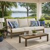 Ashley Inaya Outdoor Sofa, 4 Throw Pillows, Cream White, 89 Inch Brown Metal