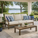 Ashley Inaya Outdoor Sofa, 4 Throw Pillows, Cream White, 89 Inch Brown Metal
