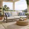 Ashley Inaya Outdoor Sofa, 4 Throw Pillows, Cream White, 89 Inch Brown Metal
