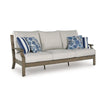 Ashley Inaya Outdoor Sofa, 4 Throw Pillows, Cream White, 89 Inch Brown Metal