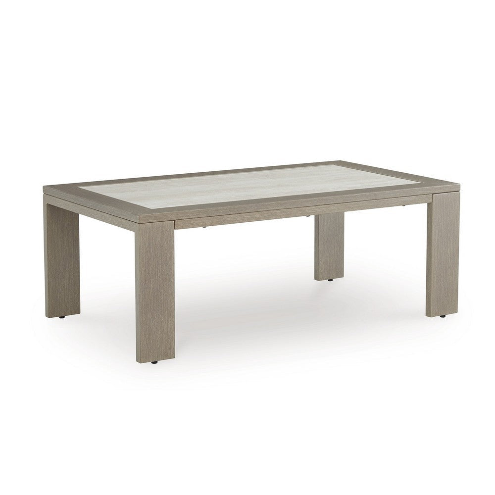 Ashley Isle Outdoor Cocktail Coffee Table, Woodlike Gray Brown Metal, 48 Inch