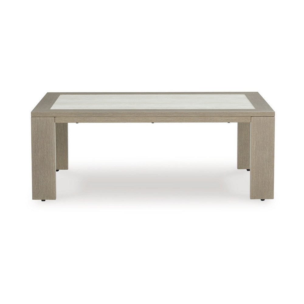 Ashley Isle Outdoor Cocktail Coffee Table, Woodlike Gray Brown Metal, 48 Inch