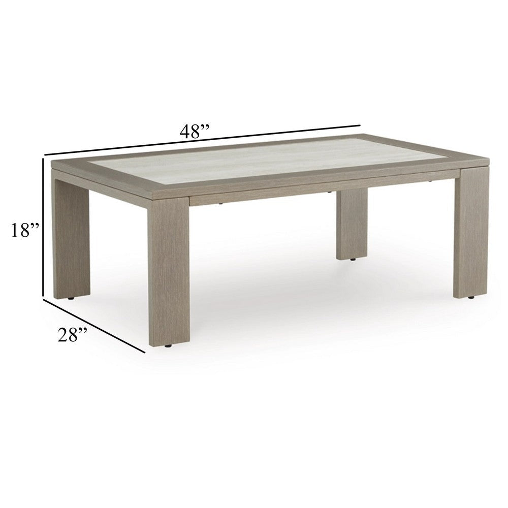 Ashley Isle Outdoor Cocktail Coffee Table Woodlike Gray Brown Metal 48 Inch BM329001