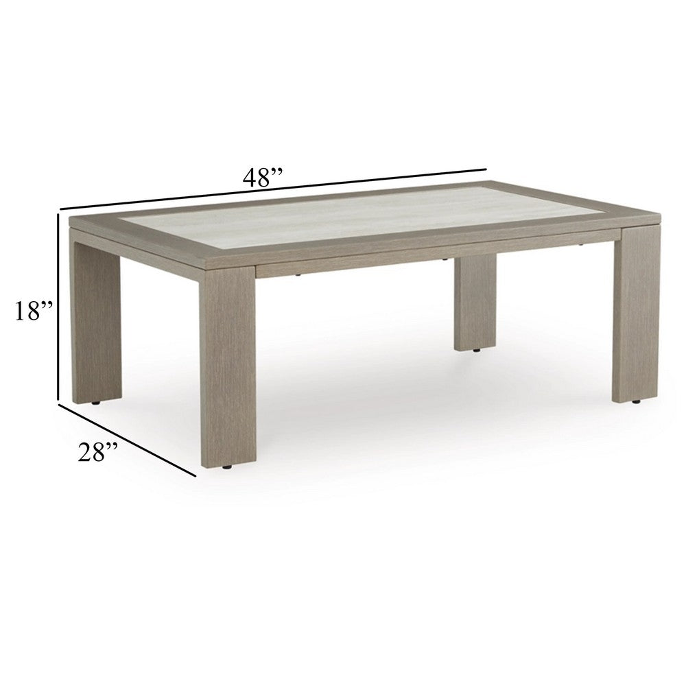 Ashley Isle Outdoor Cocktail Coffee Table, Woodlike Gray Brown Metal, 48 Inch