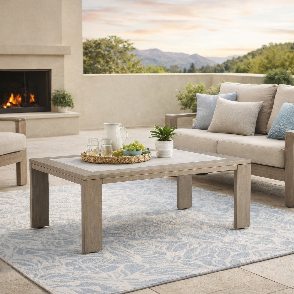 Ashley Isle Outdoor Cocktail Coffee Table, Woodlike Gray Brown Metal, 48 Inch