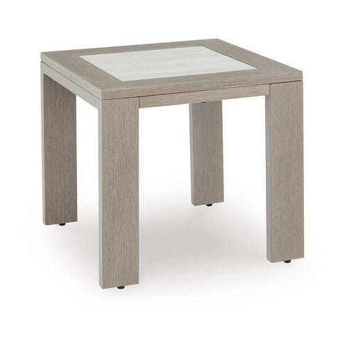 Ashley Isle Outdoor Square End Table, Woodlike Grayish Brown Metal, 22 Inch